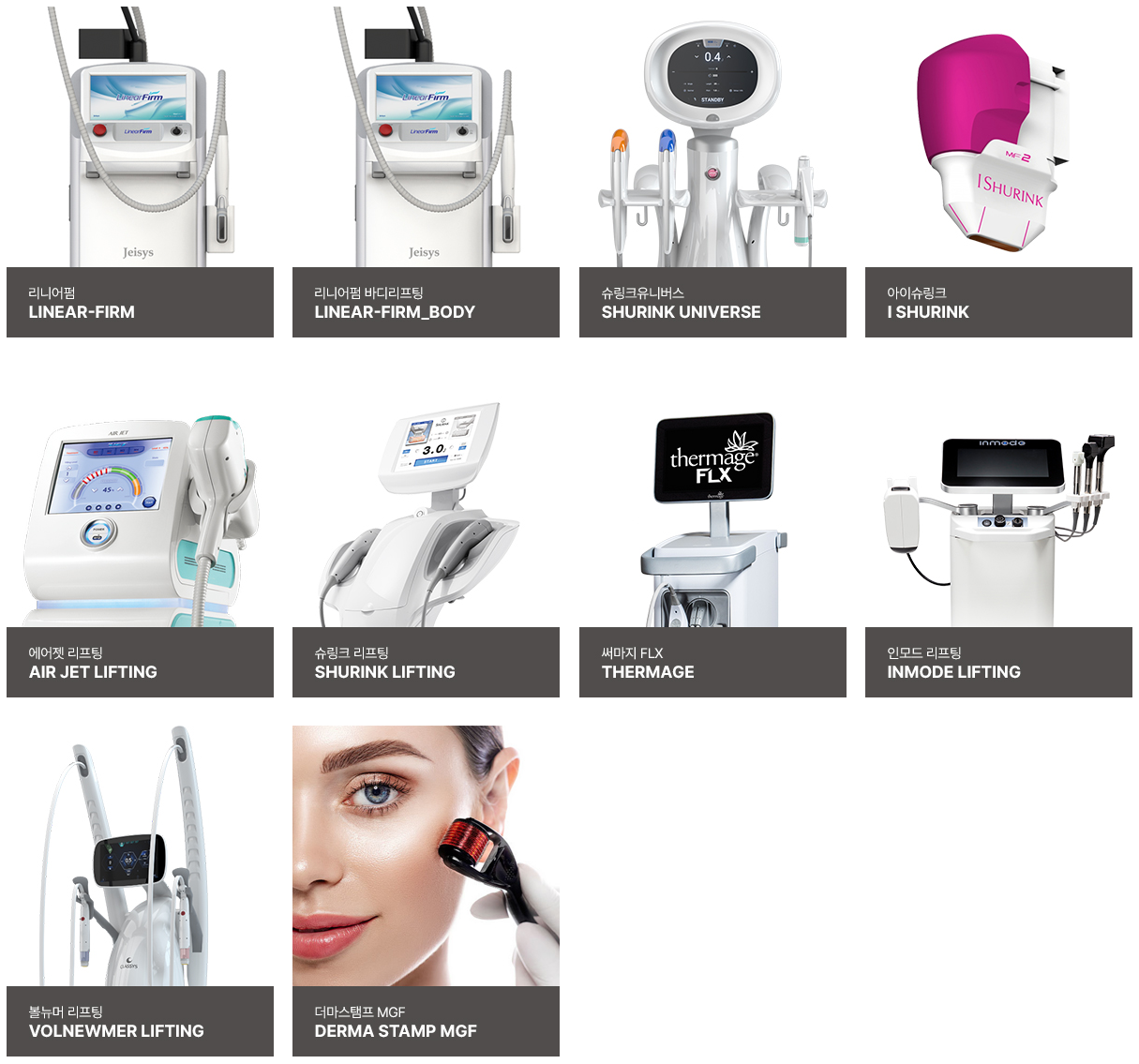 Devices illustrated on the NANA dermatology menu